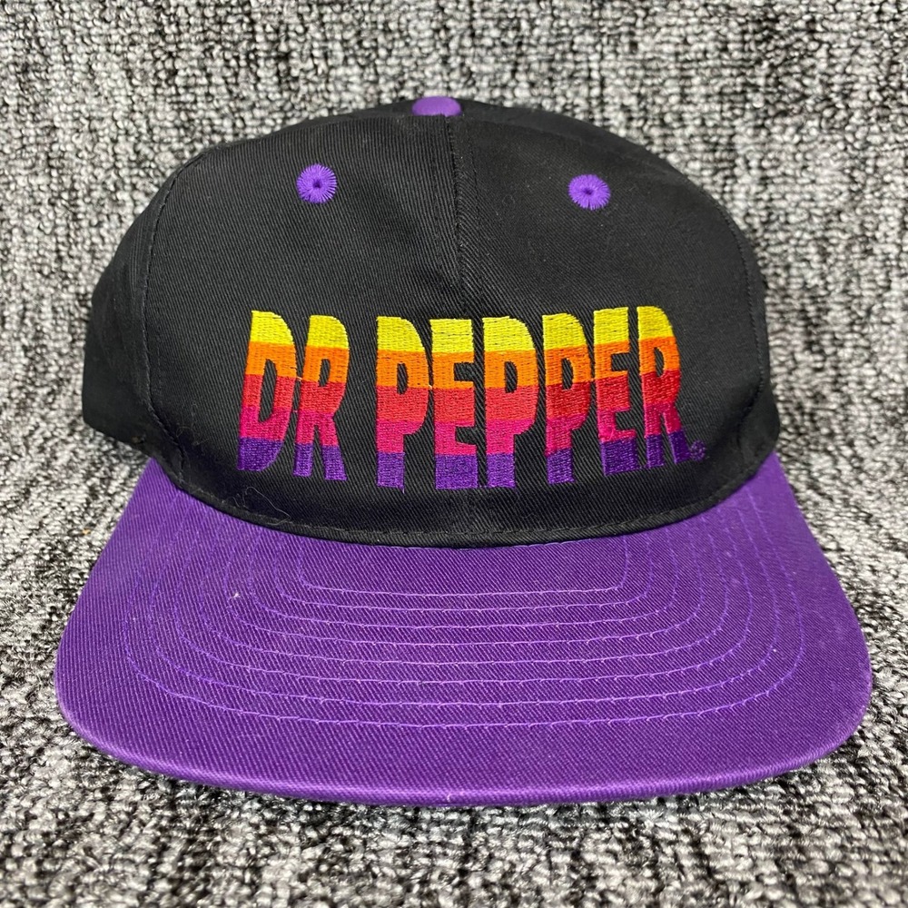 Vintage Dr Pepper Hat Snapback Cap Black Purple Sunset‎ Striped Logo Promo VTG